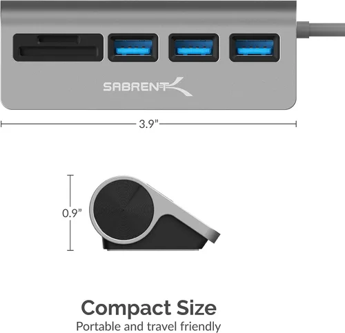 Miniatura 4 de SABRENT Hub USB-C 3.0, Lector de Tarjetas SD USB 5 en 1, Ranura Dual SD y TF + Hub USB 3.0 de 3 Puertos Portátil Compatible con MacBook, Mac
