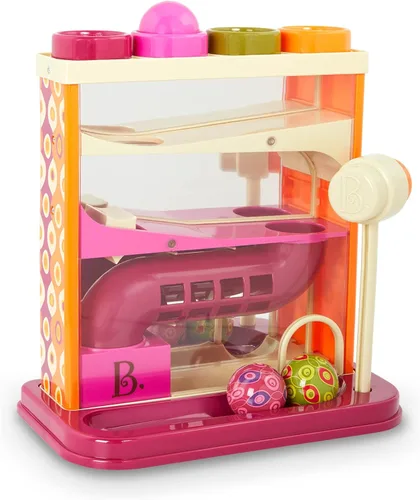Miniatura 8 de B. toys – Clasificador de formas de madera – Banco de golpeo para clasificación de formas – 6 clavijas y martillo de juguete – Juguetes clásicos