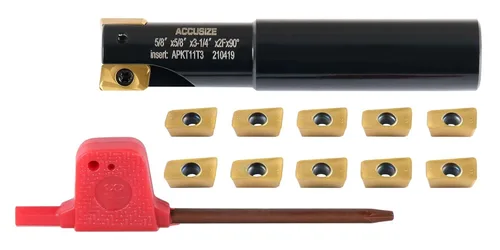Miniatura 17 de Accusize Industrial Tools Molino de extremo indexable de hombro cuadrado de 90 grados de 1/2 '' con insertos de carburo Apkt11T3, 0056-0913