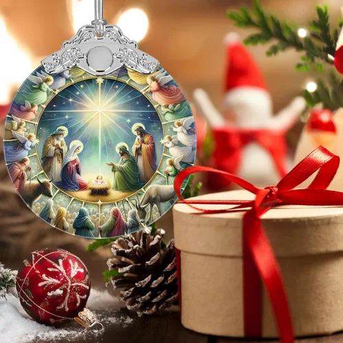 Miniatura 6 de Adorno de Navidad de natividad, decoración de Navidad de vitrales de 3 pulgadas, adornos de natividad para árbol de Navidad, regalos cristianos