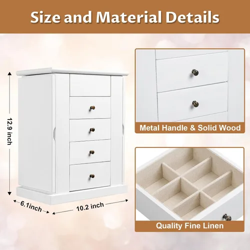 Miniatura 7 de Emfogo Joyero para mujer, joyero de madera grande de 5 capas y organizadores para collares, aretes, anillos, pulseras, caja organizadora de joyas