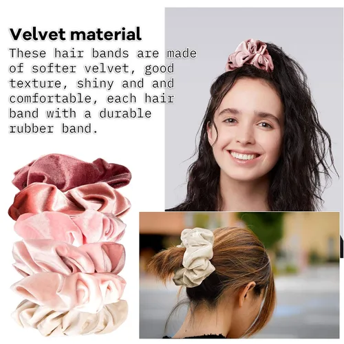 Miniatura 7 de Whaline Coleteros para el cabello con temática de rubor, bandas para el cabello de terciopelo grandes, color rosa, suaves, elásticas, accesorios
