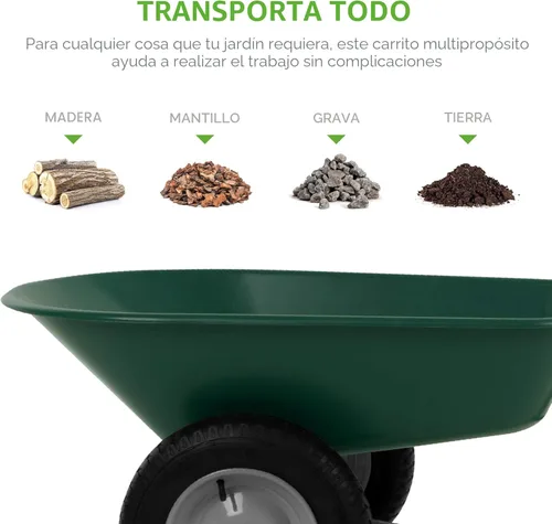 Miniatura 2 de Best Choice Products carretilla de jardín para hogar con doble rueda Verde