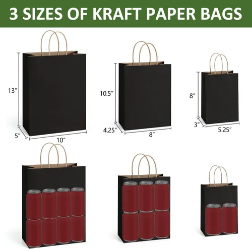 Miniatura 2 de BagDream 75 bolsas de papel kraft de 5 x 3 x 8 y 8 x 4.25 x 10 y 10 x 5 x 13 pulgadas, bolsas de regalo negras con asas a granel para manualidades