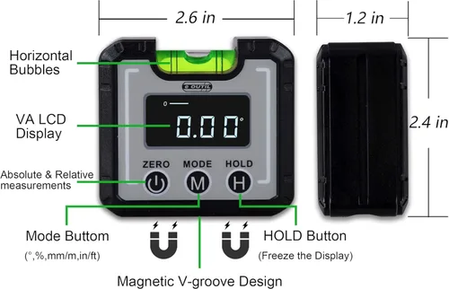 Miniatura 2 de Buscador de ángulo digital magnético y vial de burbujas de nivel, inclinómetro de calibre de ángulo de 90 °, transportador de calibre cónico