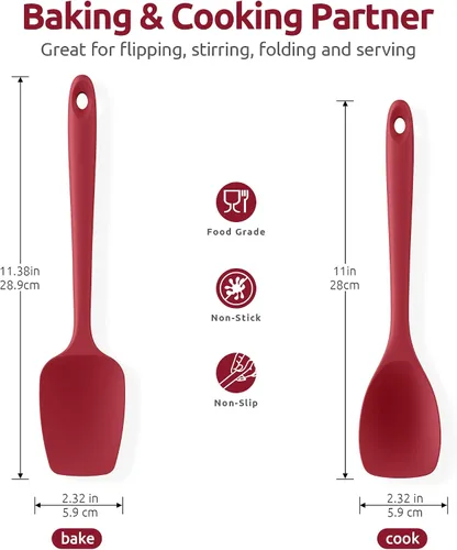 Miniatura 2 de Cucharas de silicona resistentes al calor de 600ºF: espátula flexible para hornear y cuchara de cocina, utensilios de cocina suaves sin costuras Rojo