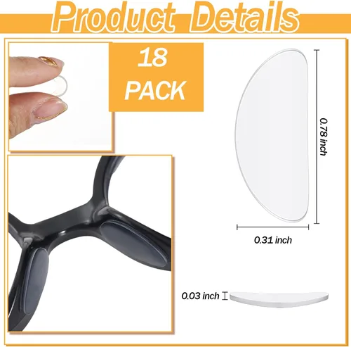 Miniatura 2 de Mtlee - 18 pares de anteojos, almohadillas de nariz adhesivas de silicona antideslizantes para anteojos, lentes de sol (transparente, 0.039 pulgadas)