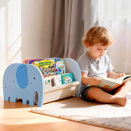 Miniatura 10 de Estantería infantil de doble cara – Estantería portátil de 2 niveles para niños pequeños, estante para libros para habitaciones de niños y sala