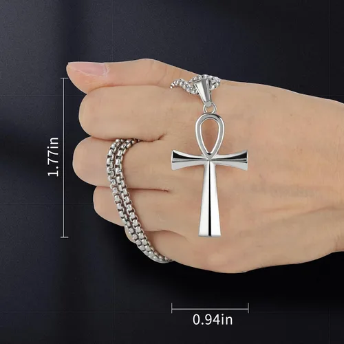 Miniatura 5 de Colgante de cruz para espejo retrovisor de coche, adorno colgante de acero inoxidable copto Ankh Cruz collar amuleto crucifijo joyería hombres niños