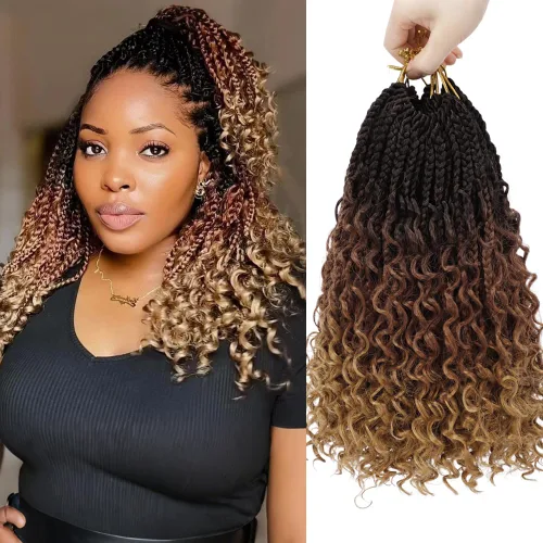 Miniatura 14 de Goddess Box Braids 1B3330 - Trenzas de ganchillo bohemias de 10 pulgadas para mujeres negras, paquete de 7 paquetes de trenzas bohemias preenlazadas