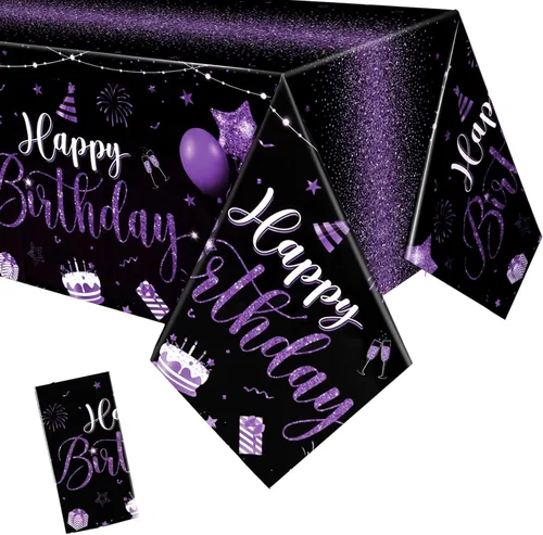 Miniatura 30 de Tudomro 3 piezas de manteles de feliz cumpleaños, manteles de plástico para decoración de fiesta de cumpleaños, paños rectangulares para baby Negro