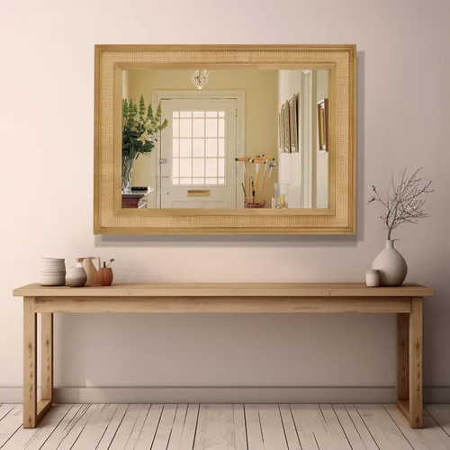 Miniatura 4 de WallBeyond Espejo de Pared de Ratán Rectangular, Espejo de Ratán de 32 X 44 Pulgadas con Marco de Madera para Decoración de Pared, Baño, Sala