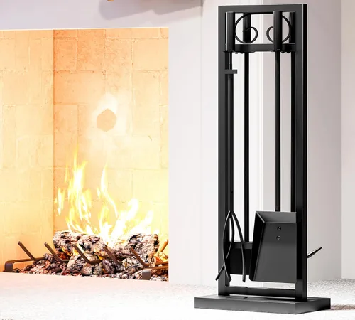 Miniatura 6 de Kingson Juego de herramientas para chimenea de 5 piezas – 30.5" Diseño de volutas negras, accesorios de chimenea de servicio pesado para chimeneas
