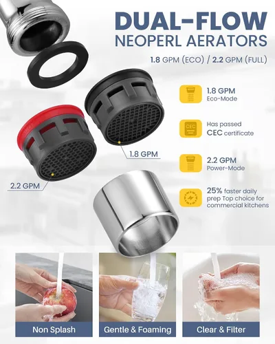 Miniatura 4 de Grifo de Cocina Comercial de Montaje en Pared con Rociador de Preenjuague Centro de 8 Pulgadas Grifo de Fregadero de Cocina de Montaje en Pared