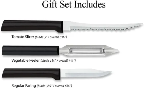 Miniatura 2 de Rada Cutlery - Juego de cuchillos de regalo para pelar, cortar y rebanar de 3 piezas (G218), hojas huecas de acero inoxidable, mangos negros