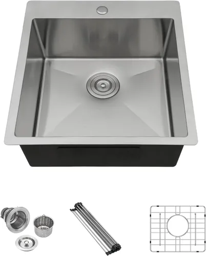 Miniatura 25 de Lordear - Fregadero de barra – Fregadero de barra dorado de 13 x 15 pulgadas con grifo dispensador de jabón, estación de trabajo, calibre 16 T304