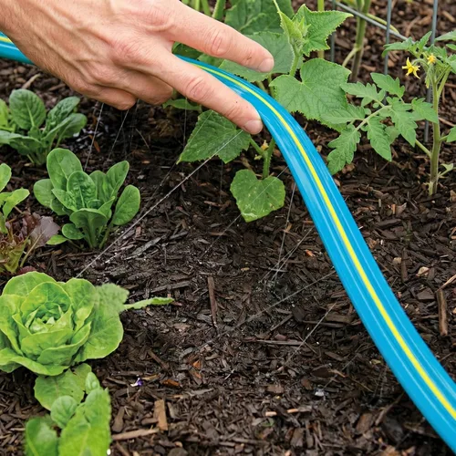 Miniatura 6 de Winisok Manguera plana de riego y remojo para jardín, manguera de riego de césped de 3 tubos resistente con estacas de paisaje, manguera de riego