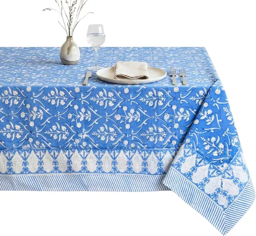 Miniatura 19 de ATOSII Mantel Redondo Bohemio Jade de Algodón 100%, Mantel de Lino con Estampado Floral de Bloques para Comedor, Fiestas, Bodas, Exteriores I