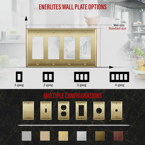 Miniatura 4 de ENERLITES Placa de pared metálica decorativa para interruptor o tomacorriente, acero inoxidable 201, resistente a la corrosión, tamaño 4-Gang 4.50