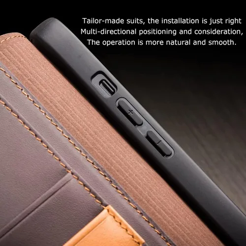 Miniatura 8 de COOVS Funda tipo cartera para iPhone 14/14 Plus/14 Pro/14 Pro Max, funda con cierre magnético de piel auténtica de alta calidad, con bloqueo RFID