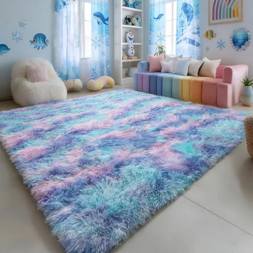 Miniatura 14 de Alfombras moradas para dormitorio de niñas, alfombra de 5 x 8 pies, alfombra peluda esponjosa para sala de estar, alfombras peludas gruesas