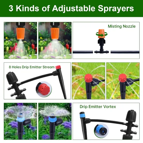Miniatura 2 de Kit de sistema de riego por goteo de 260 pies, sistema automático de riego de jardín con tubo de 2/5 pulgadas y 1/4 pulgadas para invernadero
