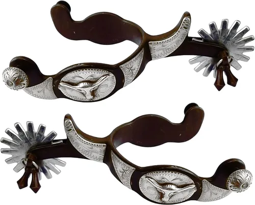 Miniatura 6 de Espuelas occidentales envejecidas con adornos grabados a mano en plata alemana y ruleta con jingle bobs