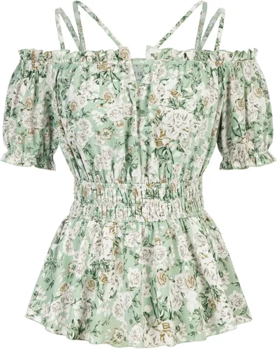 GRACE KARIN Peplum Tops para mujer, blusas de gasa de manga corta abombada, blusas de hombros descubiertos, camisa de verano, babydoll