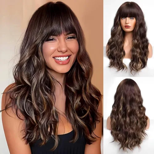 Miniatura 16 de HAIRCUBE Peluca Auburn con Flequillo Cabello Largo con Flequillo Cabello Rojo Apariencia Natural Resistente al Calor Peluca Sintética Juego Diario