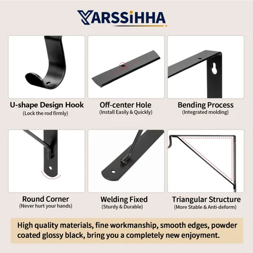 Miniatura 4 de Yarssihha Paquete de 2 Soportes para Barra de Armario, Soporte de Estante de Armario Montado en Pared de 12 x 10.4 Pulgadas, Soporte Negro