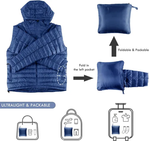 Miniatura 7 de Chaqueta de plumón para hombre, plegable, ligera, resistente al agua, con capucha