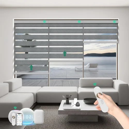 Miniatura 11 de Persianas motorizadas de cebra con control remoto, funcionan con HomeKit Alexa, cortinas eléctricas automáticas para ventanas, 60% opacas, filtro