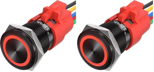 Miniatura 21 de APIELE Interruptor momentáneo de botón de encendido y apagado de 0.748 in de aleación de aluminio con cabezal de ojo de ángel LED de 12 V