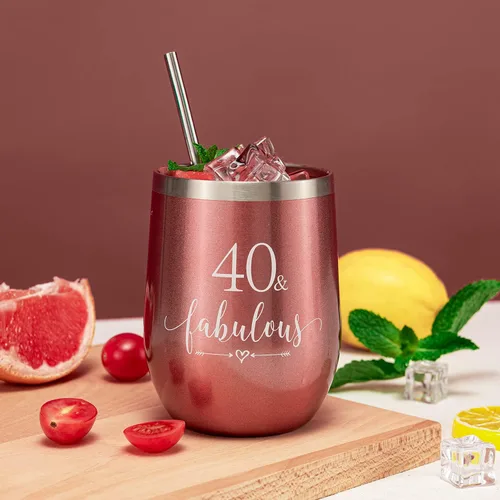 Miniatura 5 de Crisky Vaso de vino de oro rosa 40 y fabuloso para mujer, regalo de cumpleaños 40 para mujeres, esposa, mamá, hermana, tía, amigas, compañera