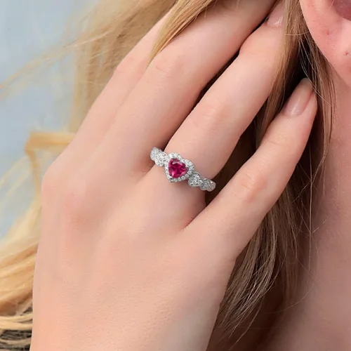 Miniatura 4 de Gem Stone King Anillo de compromiso de plata de ley 925 con rubí rojo creado para mujer