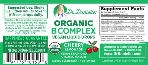 Miniatura 3 de Gotas líquidas orgánicas de complejo de vitamina B Suplemento complejo de vitaminas B con gotas B3, B6, B7, B9 y metil B12 para adultos y niños