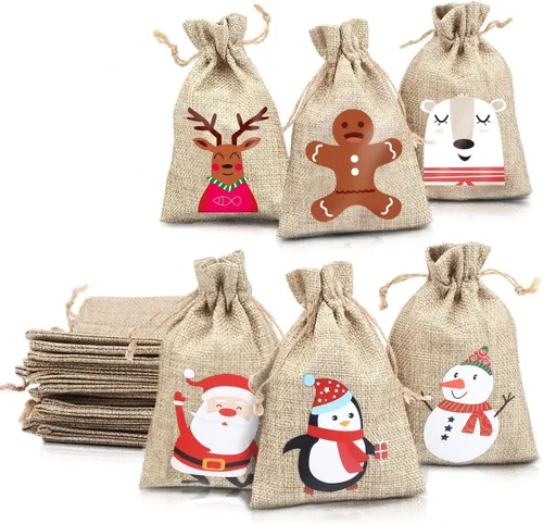 Miniatura 2 de LOKIPA Bolsas de arpillera de yute de Navidad, yute de Navidad, arpillera de lino con cordón de regalo, bolsa de dulces para regalos de Navidad (36)