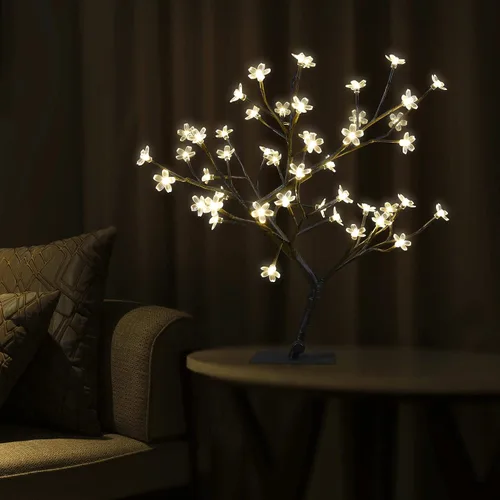 Miniatura 5 de Lámpara de árbol bonsái de 18 pulgadas con 48 LED de flor de cerezo japonés, decoración para interiores y exteriores, adaptador de fiesta de boda