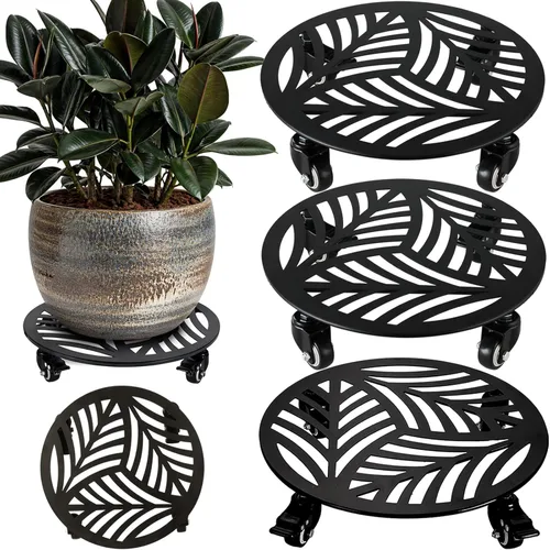 Miniatura 26 de 1 paquete de 30 cm de gran organizador de plantas de metal con 3 ruedas de PU metálicas, soporte rodante para plantas con ruedas para interiores