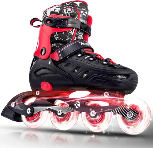 Kuxuan - Patines en línea ajustables para niños, jóvenes y adultos, patines iluminadores con ruedas iluminadas Rojo