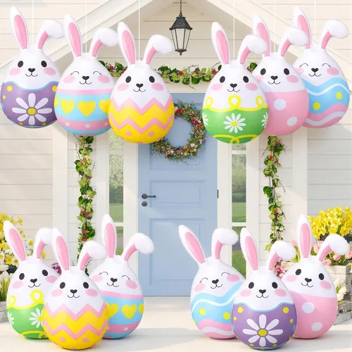 Miniatura 10 de Jetec 12 piezas de 12 pulgadas decoraciones inflables de huevos de Pascua globos inflables colgantes de Pascua decoración PVC grandes huevos