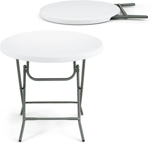 Giantex Mesa plegable redonda de 32 pulgadas de profundidad, mesa de plástico portátil con mesa de polietileno de alta densidad gruesa y marco de