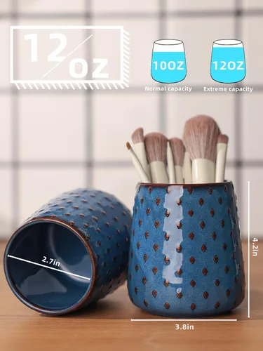 Miniatura 2 de Portacepillos de maquillaje de cerámica, tocador de baño de estilo granja y encimera, taza para brochas para cosméticos de baño, labiales
