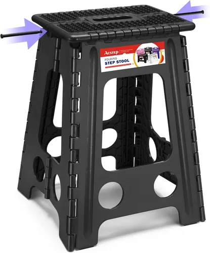 Miniatura 20 de ACSTEP Taburete plegable para adultos de 11 pulgadas de altura, taburete de plástico ligero plegable con capacidad de hasta 300 lbs, taburete Negro