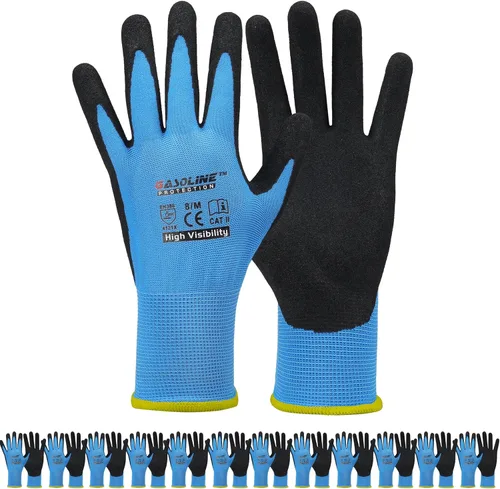 Guantes de trabajo con revestimiento de nitrilo de microespuma, 12 pares, guantes de nailon de punto sin costuras,Guantes de trabajo azules