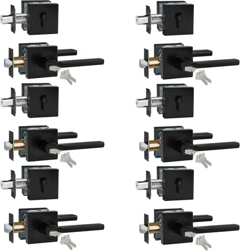 Miniatura 74 de Manija de Puerta de Paso (Sin Cerradura), Mango Cuadrado Interior de Servicio Pesado para Pasillo y Closet, Negro Mate, Reversible para Diestros