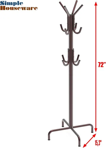 Miniatura 6 de Simple Houseware - Perchero de pie organizador para abrigos y sombreros, 12 ganchos, bronce