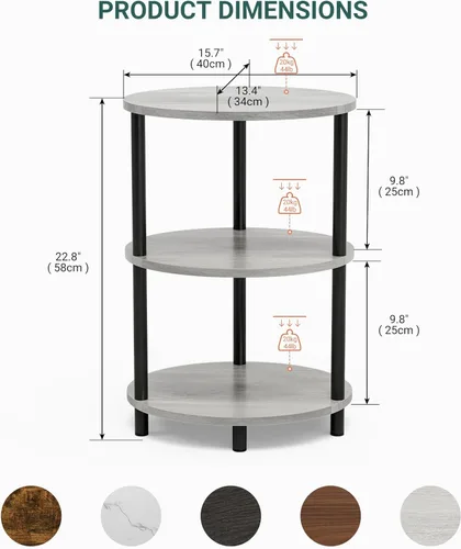 Miniatura 2 de Mesa auxiliar redonda con pedestal, mesa decorativa ovalada de 3 niveles para espacios pequeños, mesa auxiliar de sofá de madera rústica y metal