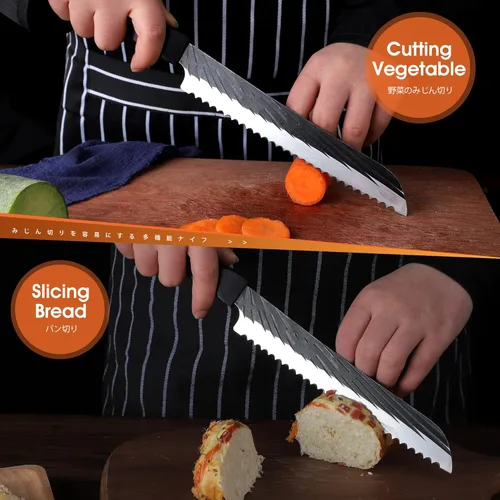 Miniatura 2 de ROCOCO Cuchillo afilado para pan dentado, cortador de pan, cuchillo cortador de carne, cuchillo para el hogar, cocina, 7.4 pulgadas, cumpleaños