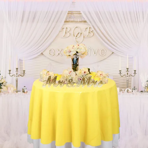 Miniatura 5 de DUOBAO Mantel Redondo Amarillo de 60 Pulgadas Mantel de Mesa con Lentejuelas Decoración de Cumpleaños Manteles con Lentejuelas Manteles de Mesa